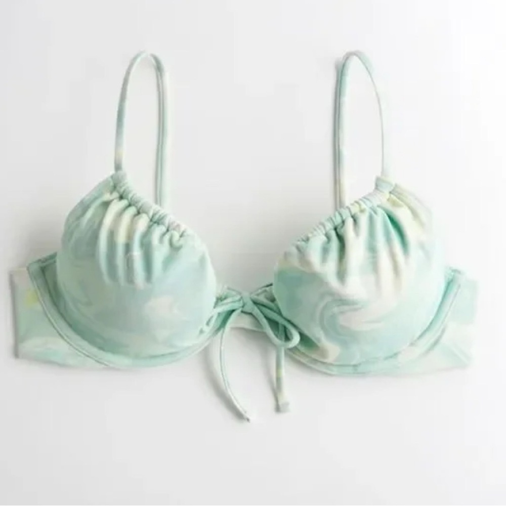 NWOT Hollister Women's Cinch Plunge Bikini Top (Green SwirlPattern Size M - Picture 1 of 5